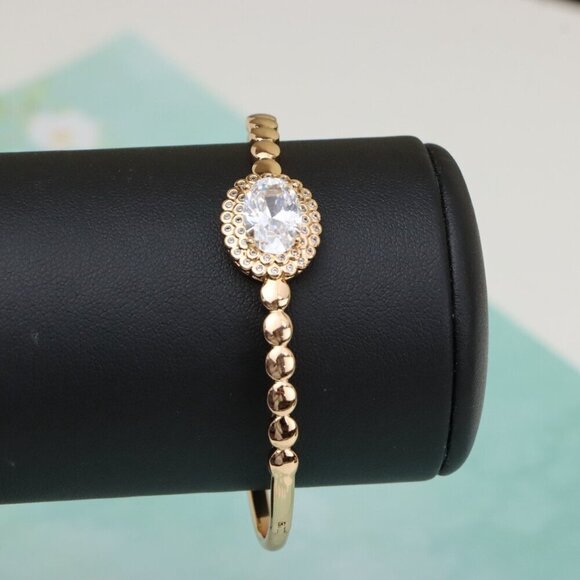 Rose Gold Bangle with Oval Center Stone and Beaded Design, XPBL0453 - Picture 7 of 11